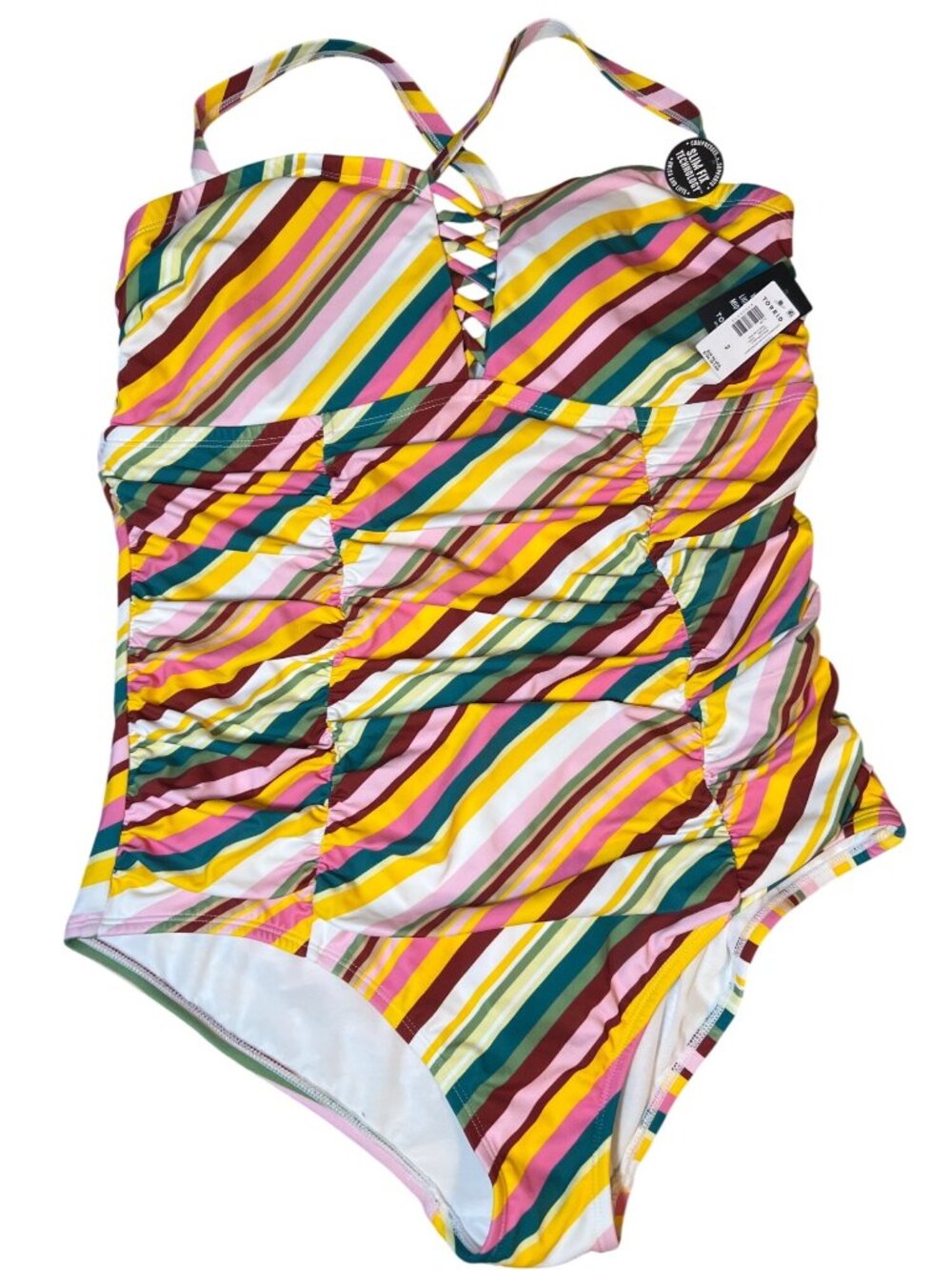 NWT Torrid Sofia Multi Stripe Slim Fix Wireless Lattice One Piece Swimsuit 2 2x
